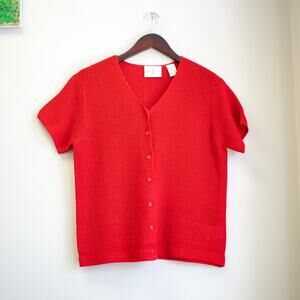 First Issue by Liz Claiborne Tight Mesh Knit Red Button-up Cardigan Size Medium